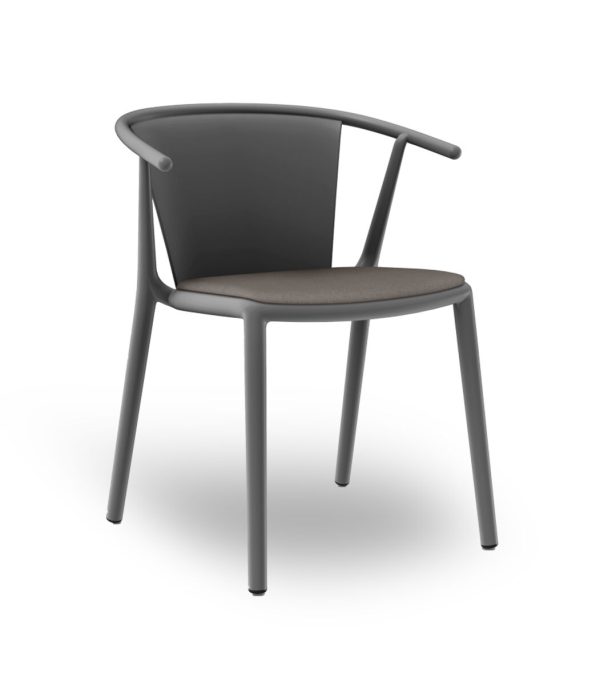 Steel plastic chair with armrests and upholstery