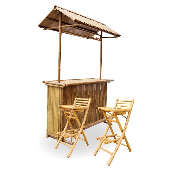 Bamboo bar with bamboo roof including 2 bar stools