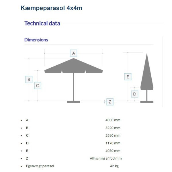 Giant parasol - 4x4m without frieze - NEW