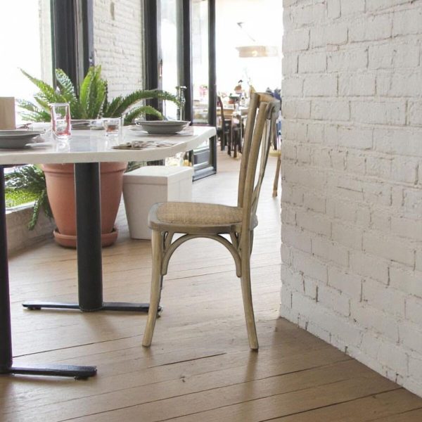 Crossback chair with woven seat