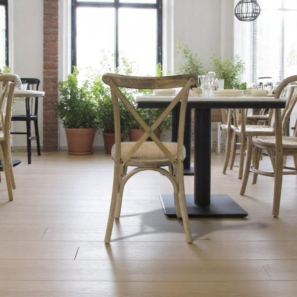 Crossback chair with woven seat