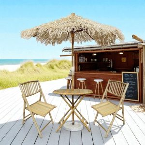 Bambuspakke med parasol og 2 stole