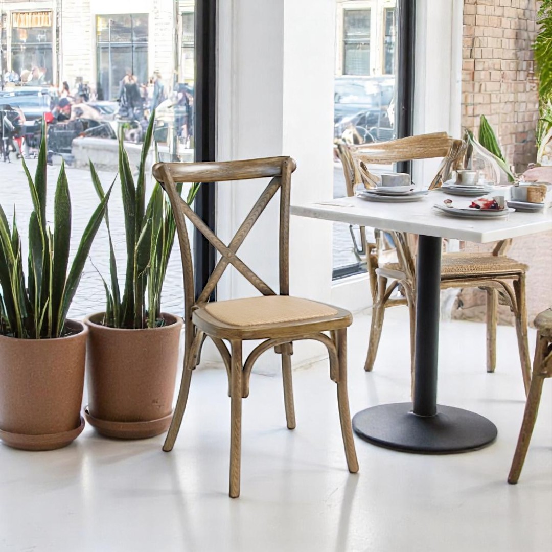 Crossback chair with woven seat PP