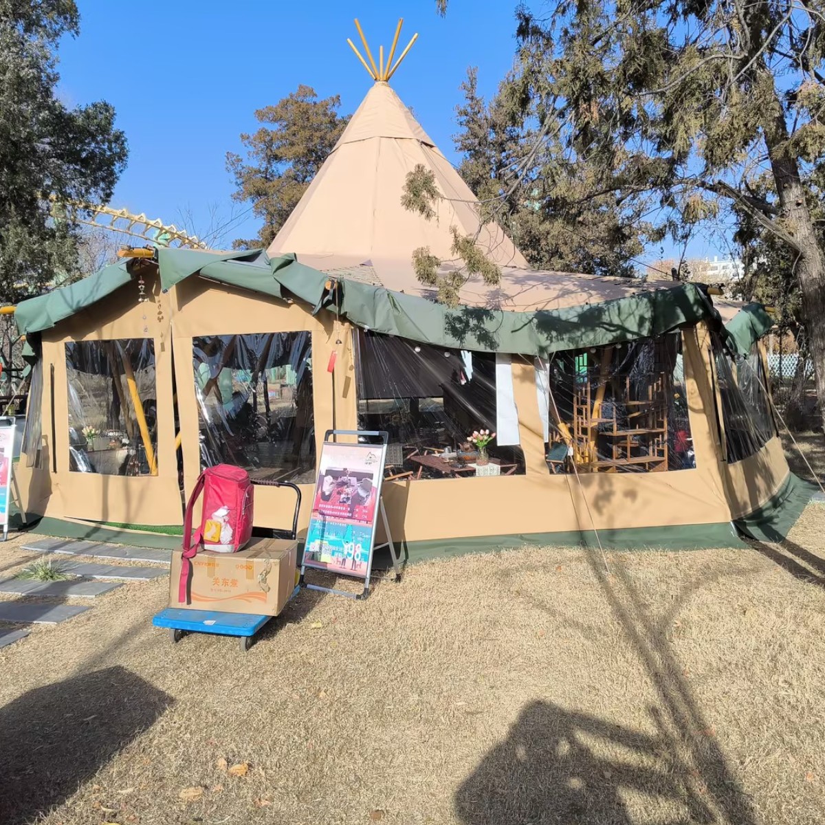 Sides for Teepee Ø10.5m, transparent with Canvas valance (Set of 3 sides)