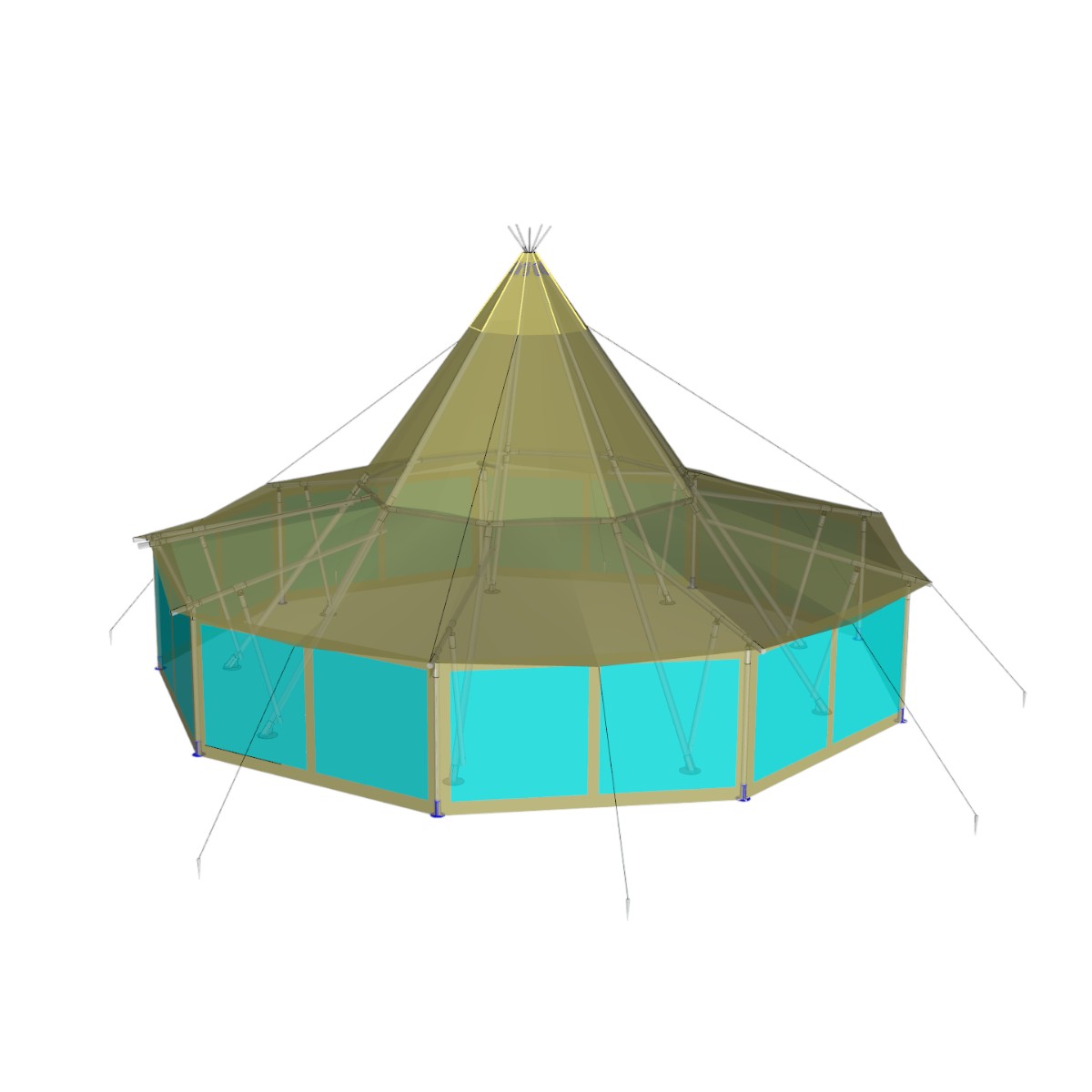 Sides for Teepee Ø10.5m, transparent with Canvas valance (Set of 3 sides)