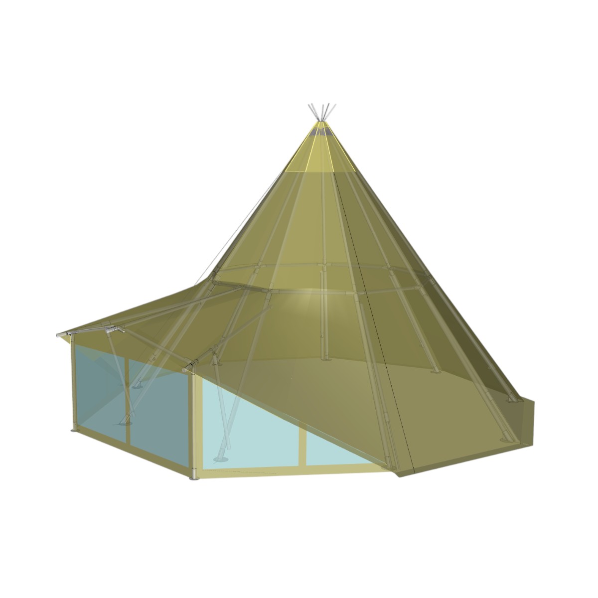 Sides for Teepee Ø8m, transparent with PVC valance (Set of 3 sides)