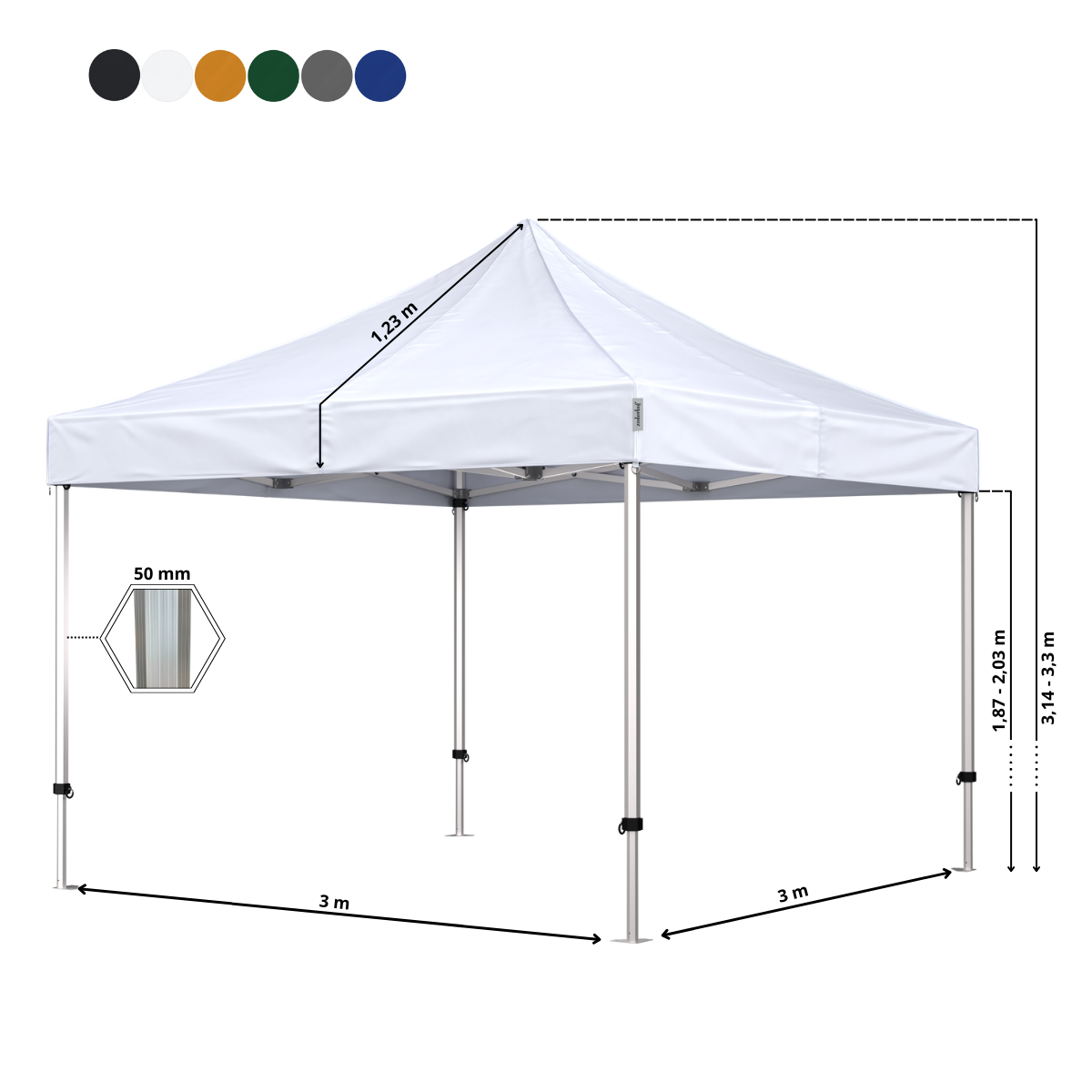 Standup tent Complete 3x3m HEXA Heavy Duty