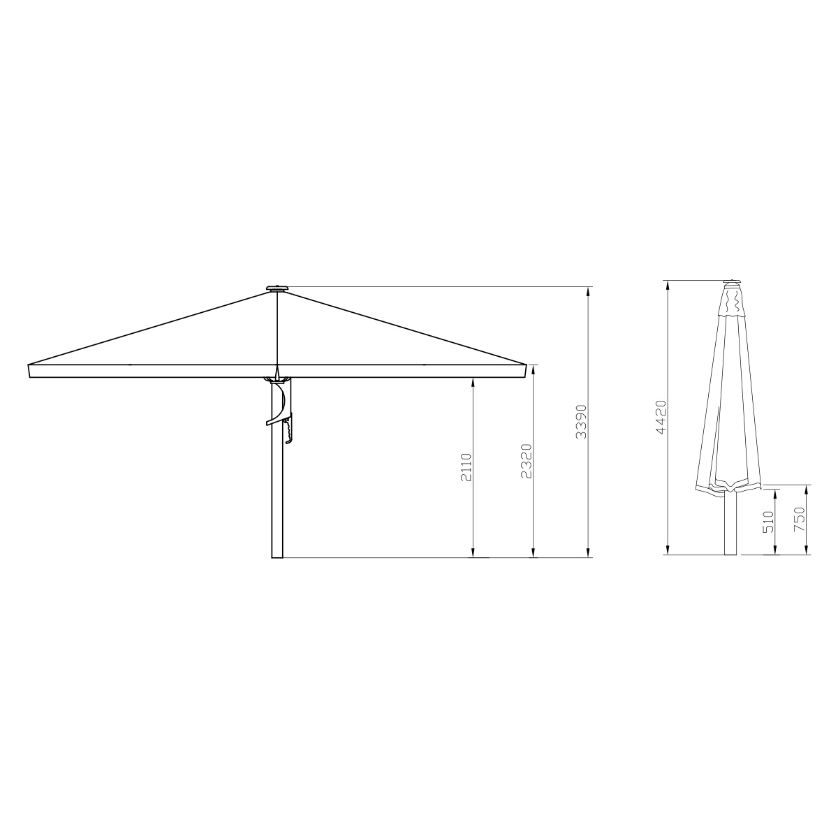 Giant parasol 5x5m polyester with valance