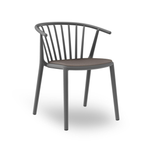 Woody plastic chair with armrests and upholstery