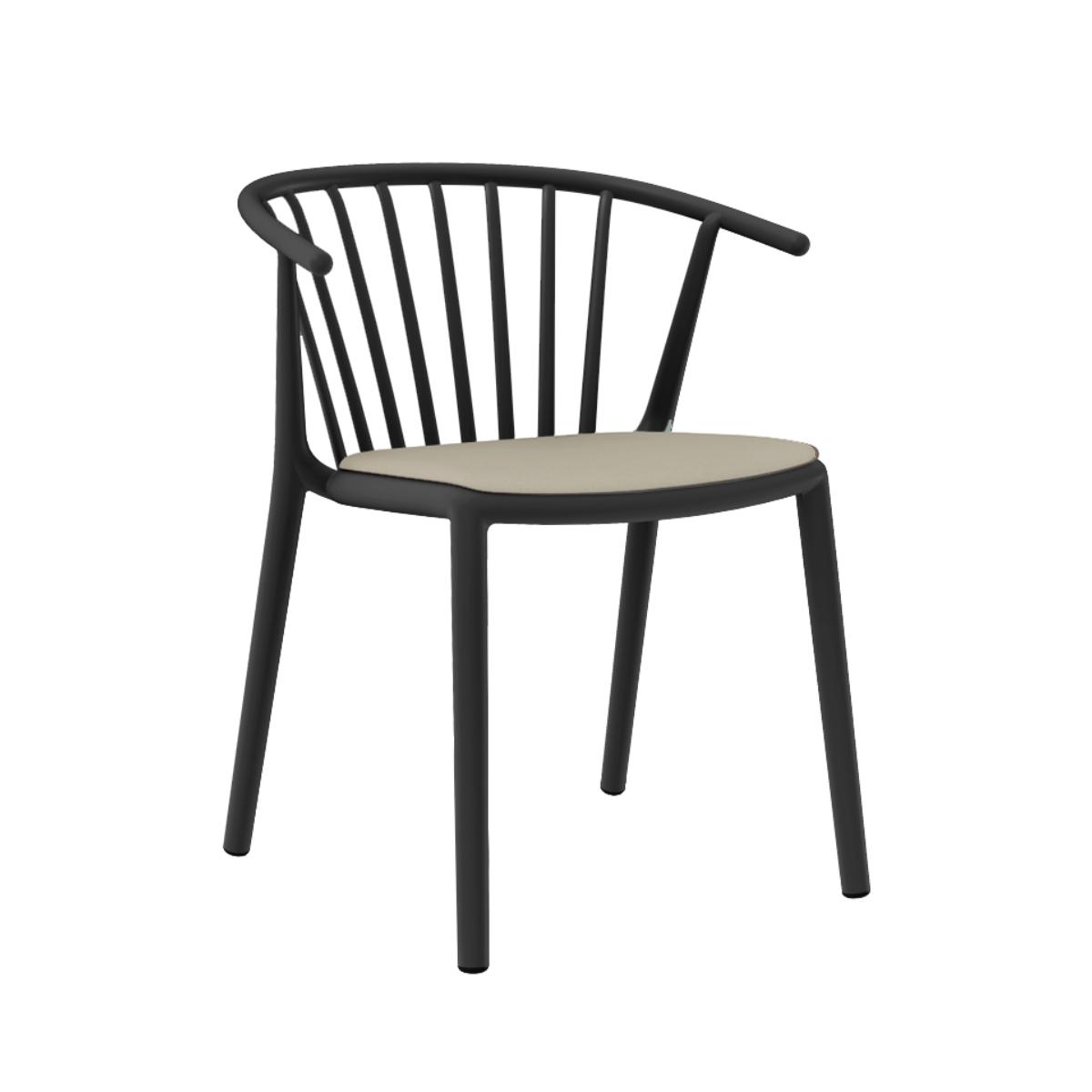 Woody plastic chair with armrests and upholstery