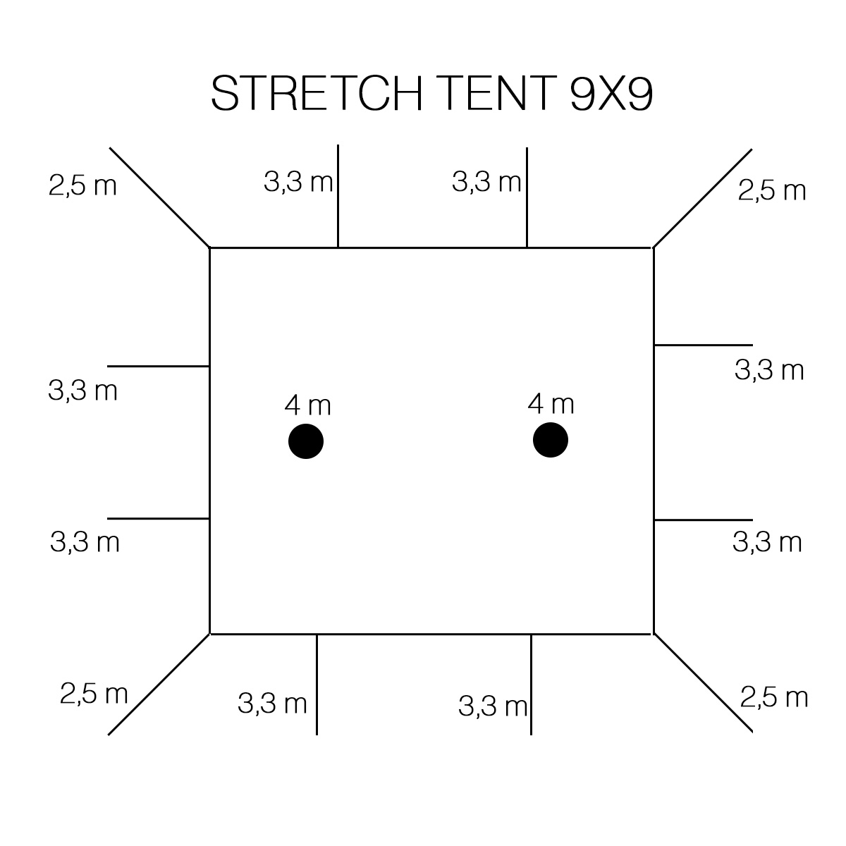 Stretch tent 9x9m - SAND - complete