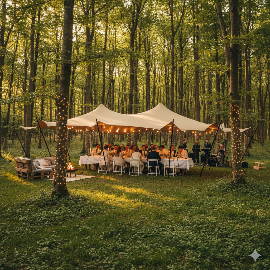 Stretch tent 9x9m - SAND - complete
