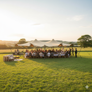 Stretch tent 9x9m - SAND - complete