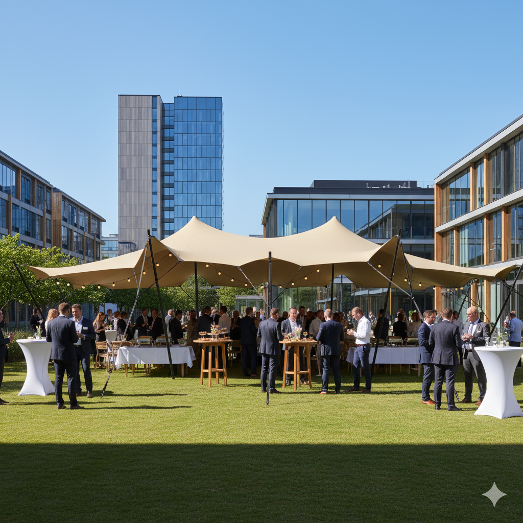 Stretch tent 9x9m - SAND - complete