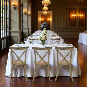 Crossback chair with woven seat