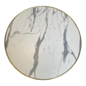 Carrara marble look/brass tabletop round