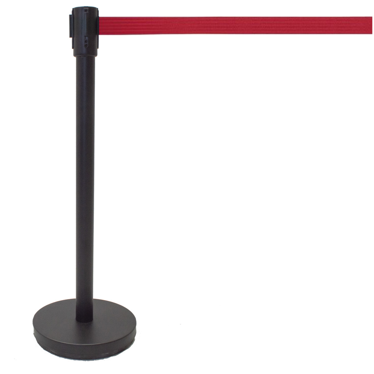 Commercial barrier post with tape, black