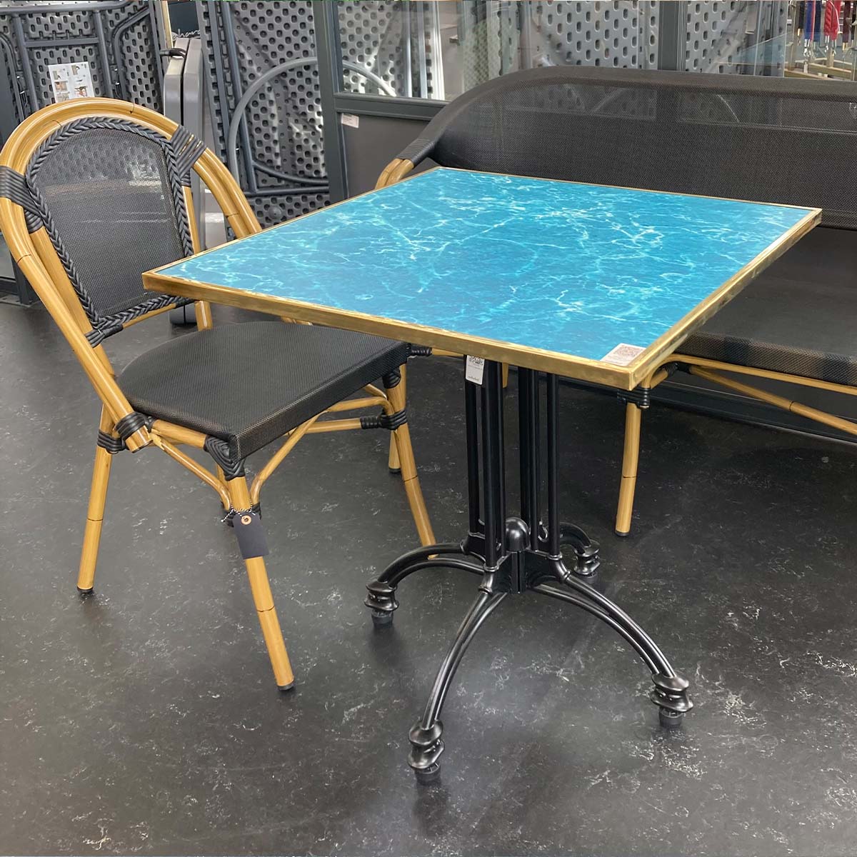 WERZALIT - Macaron Blue tabletop with brass edge square