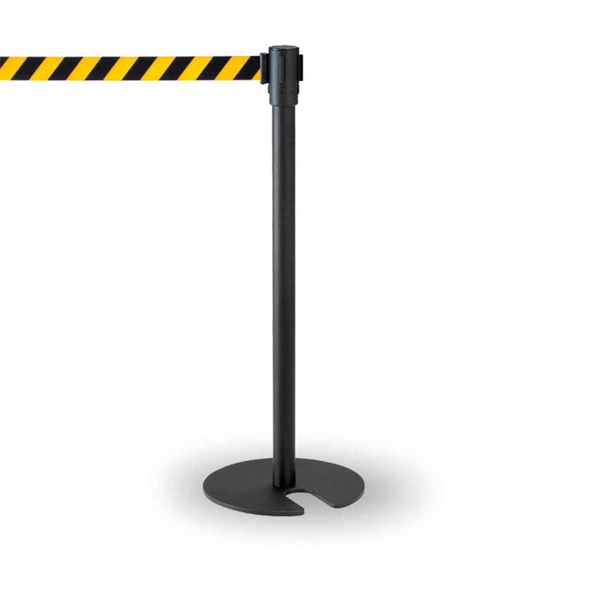 Commercial barrier post with tape, stackable