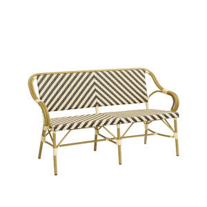 Paris - Café bench with armrests - Wicker - Mørkebrun