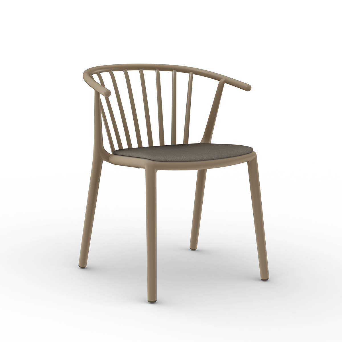 Woody plastic chair with armrests and upholstery