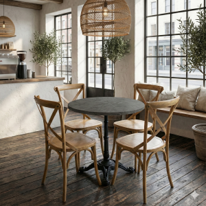 Gray marble look round tabletop