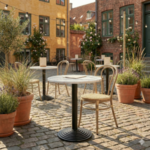 Carrara marble look round tabletop