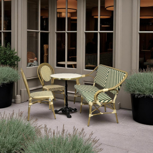 Cafe bundlepack Paris with bench and 2 chairs green-beige