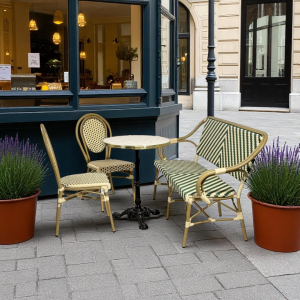 Cafe bundlepack Paris with bench and 2 chairs green-beige