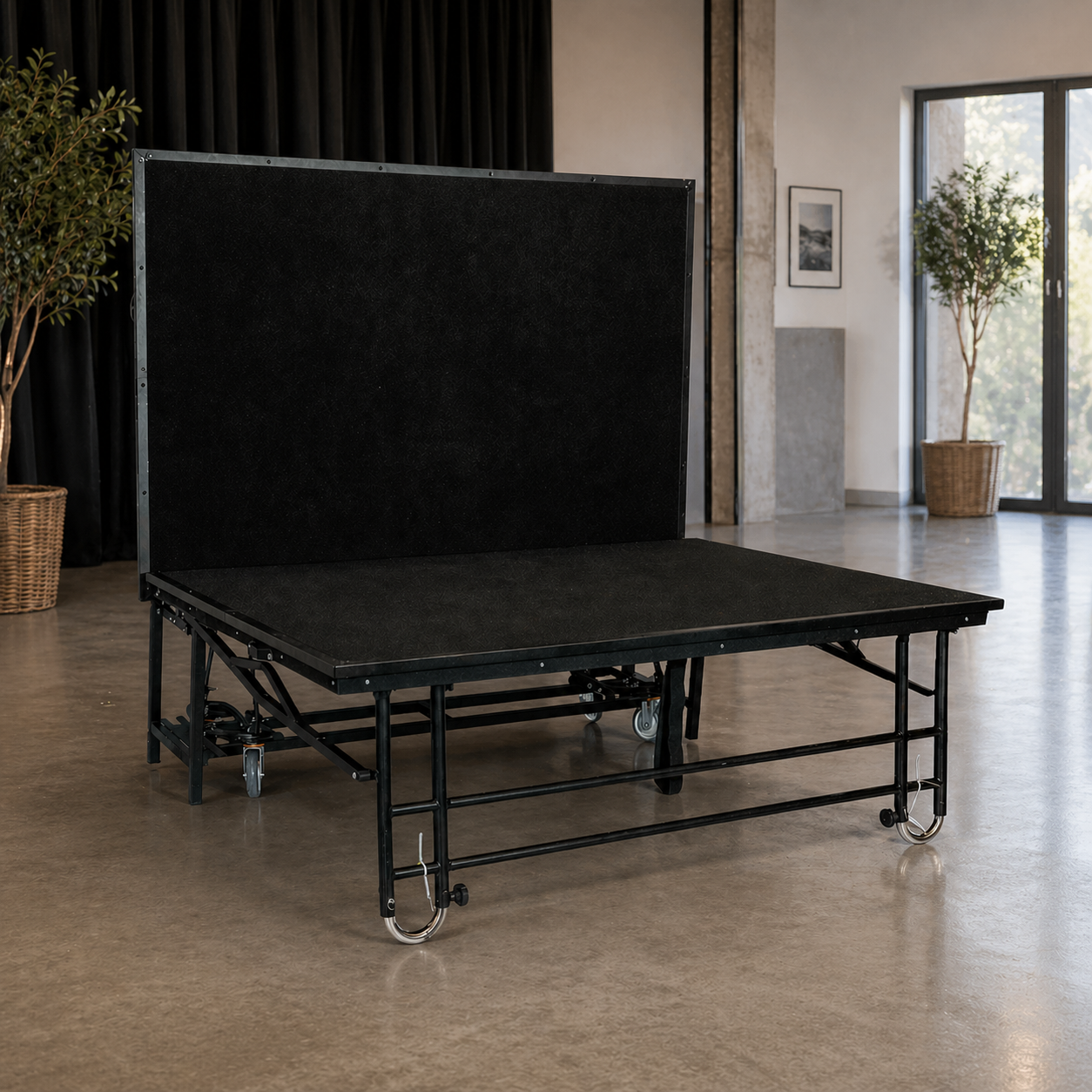 Z-Stage foldable Stage on wheels, black carpet