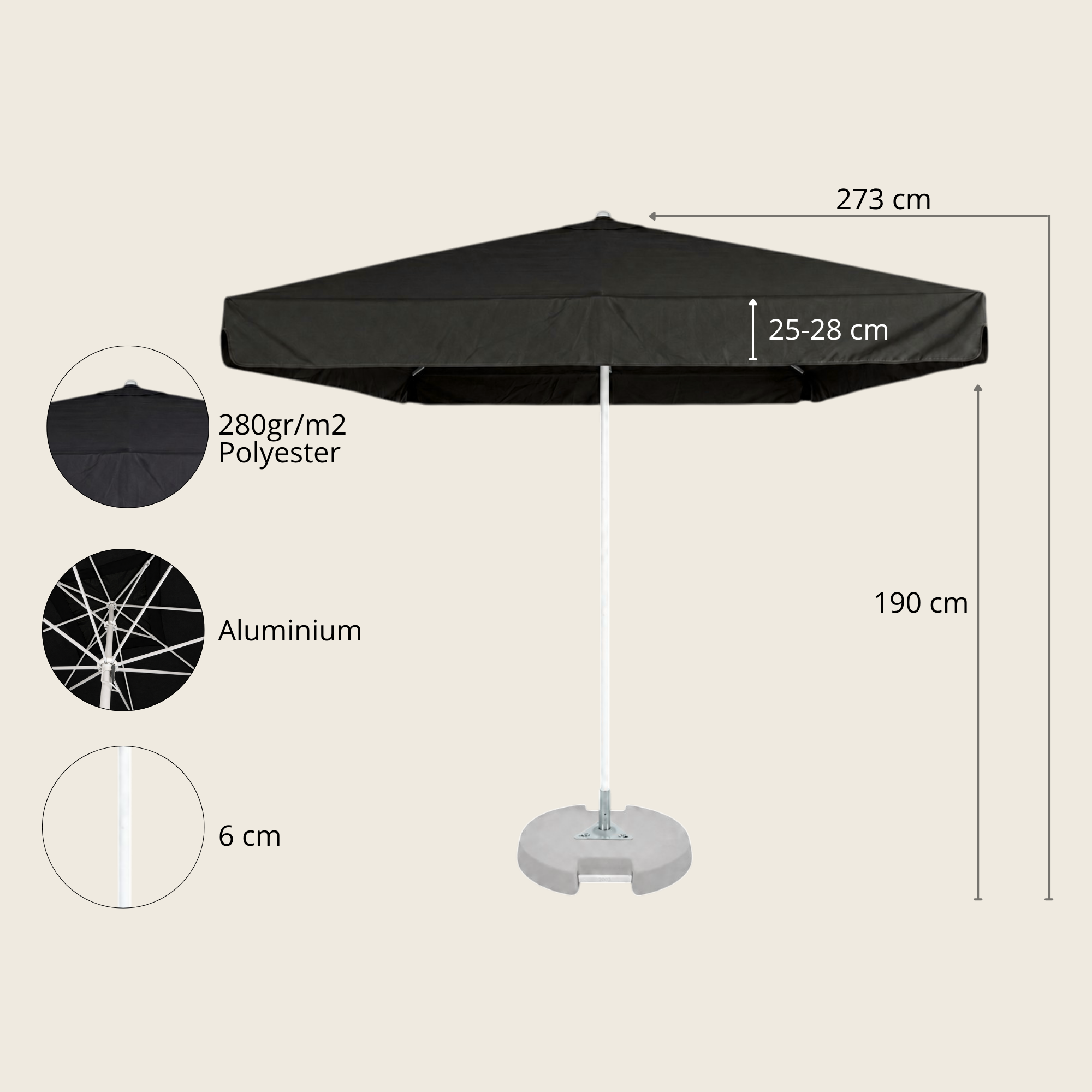 AD Parasol 3x3m with valance
