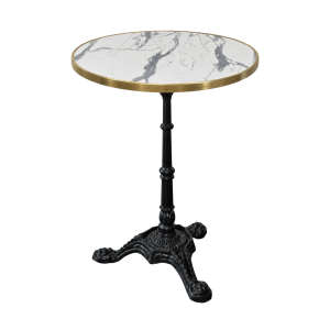 Carrara marble look/brass tabletop round