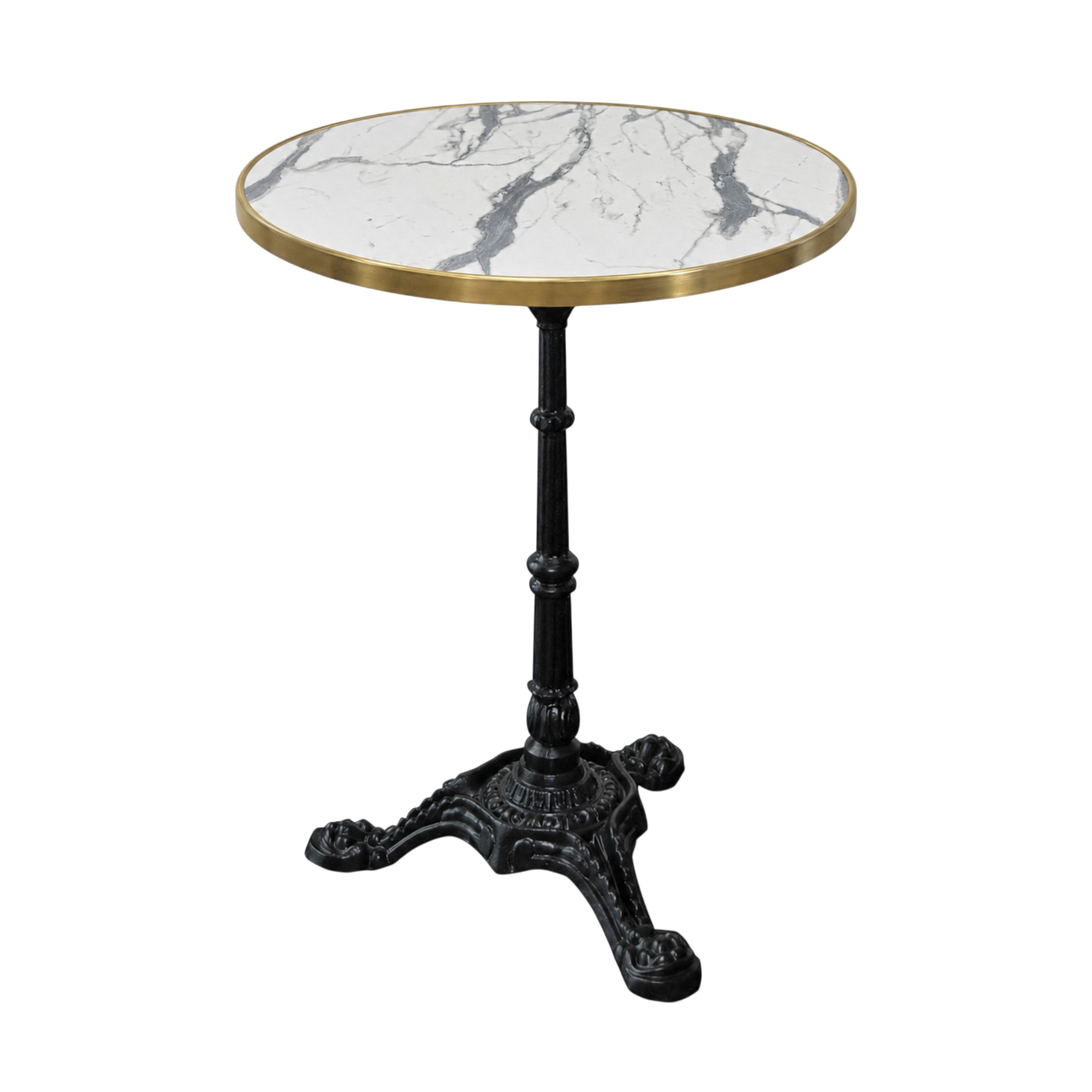Carrara marble look/brass tabletop round