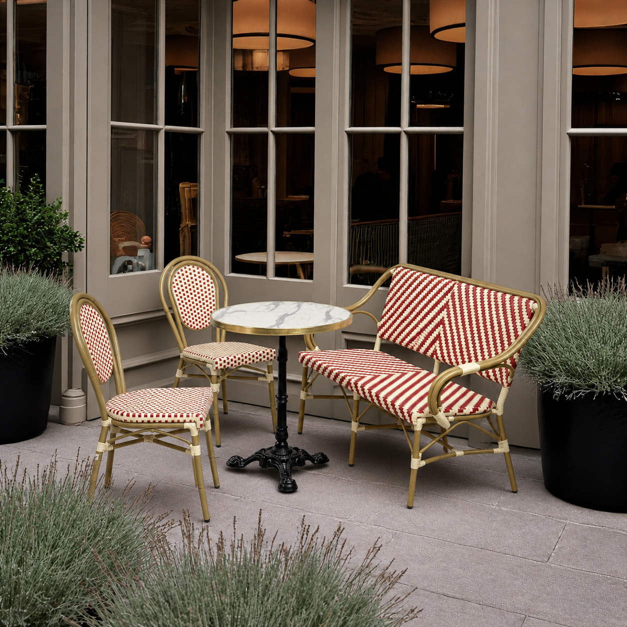 Cafe bundlepack Paris with bench and 2 chairs red-beige