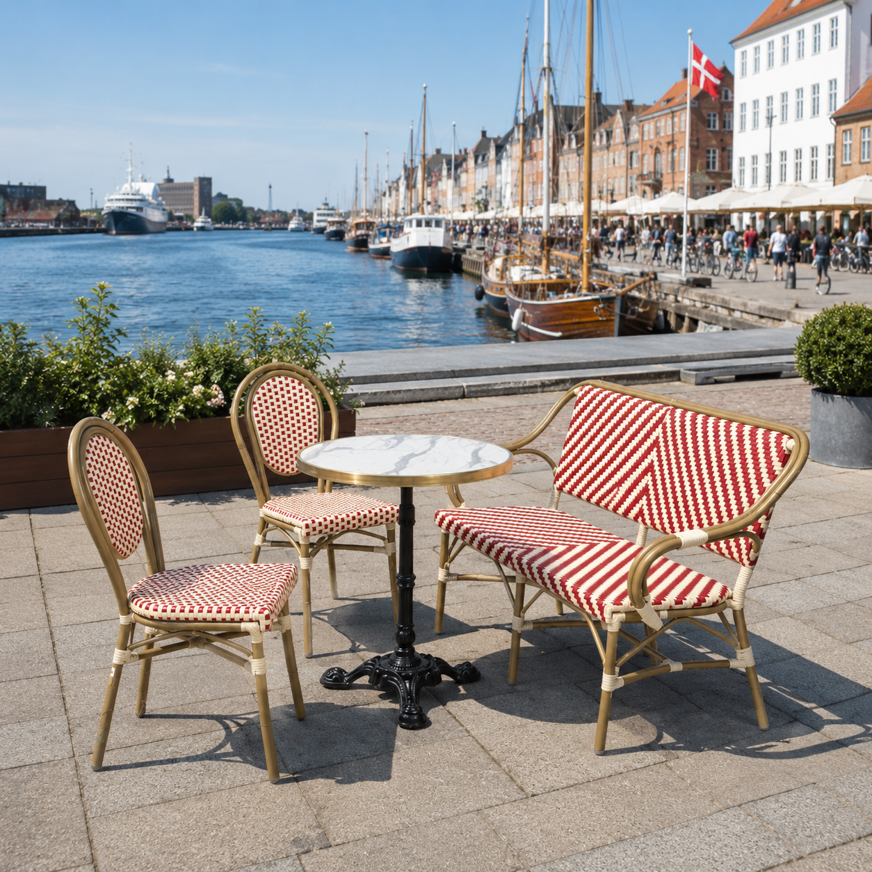 Cafe bundlepack Paris with bench and 2 chairs red-beige