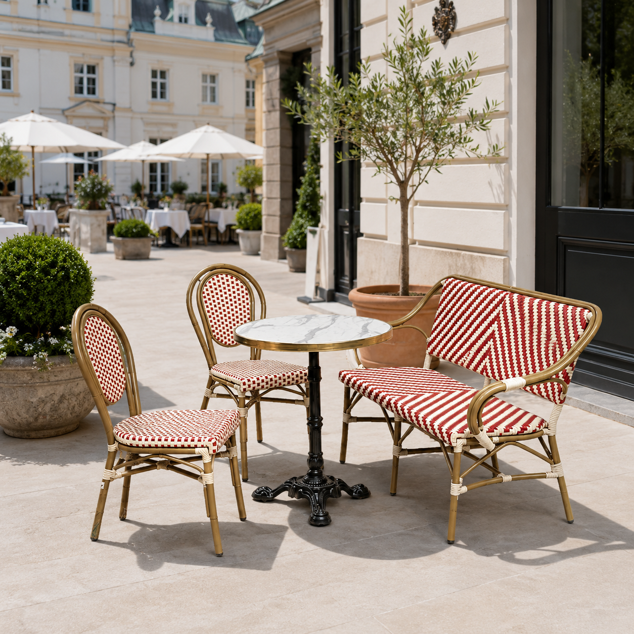 Cafe bundlepack Paris with bench and 2 chairs red-beige