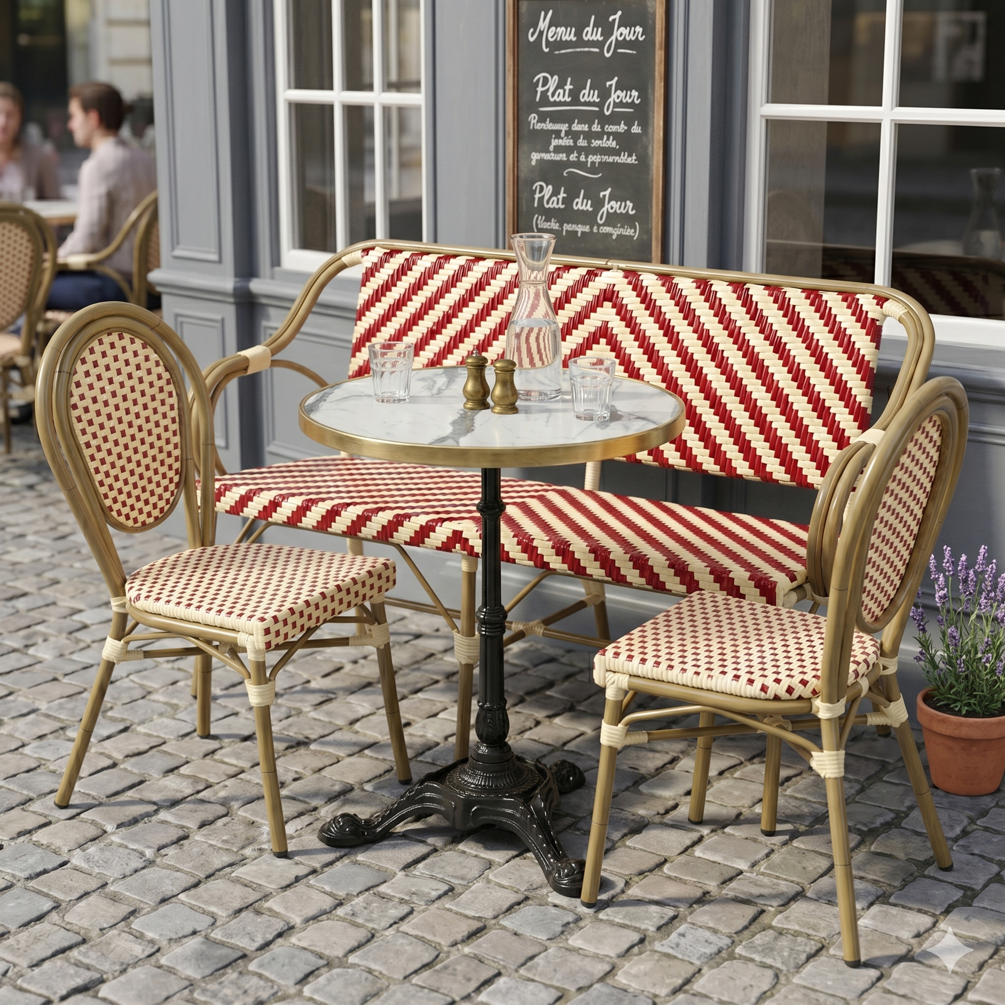 Cafe bundlepack Paris with bench and 2 chairs red-beige