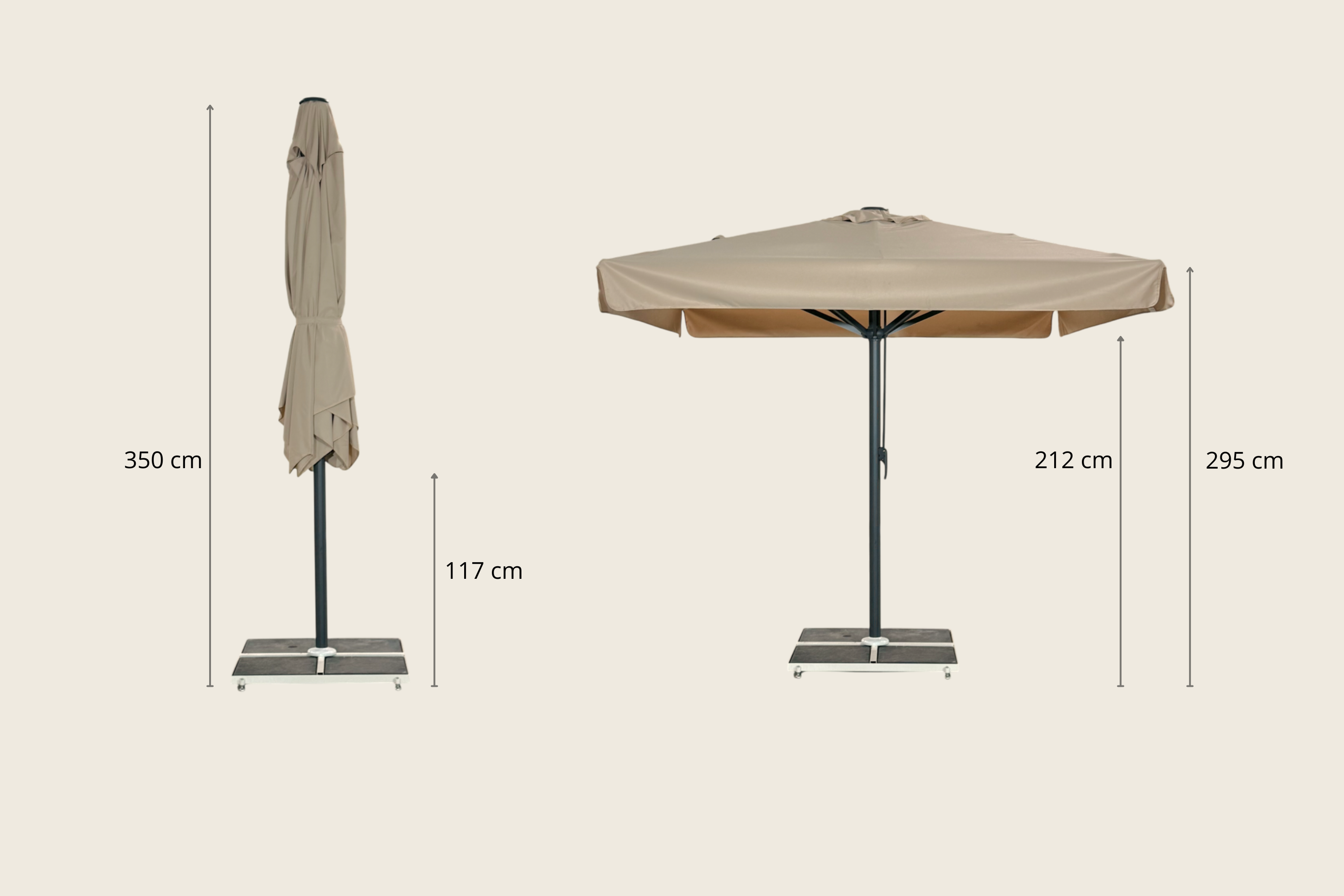Giant parasol 3x3m complete with valance - Grey Frame