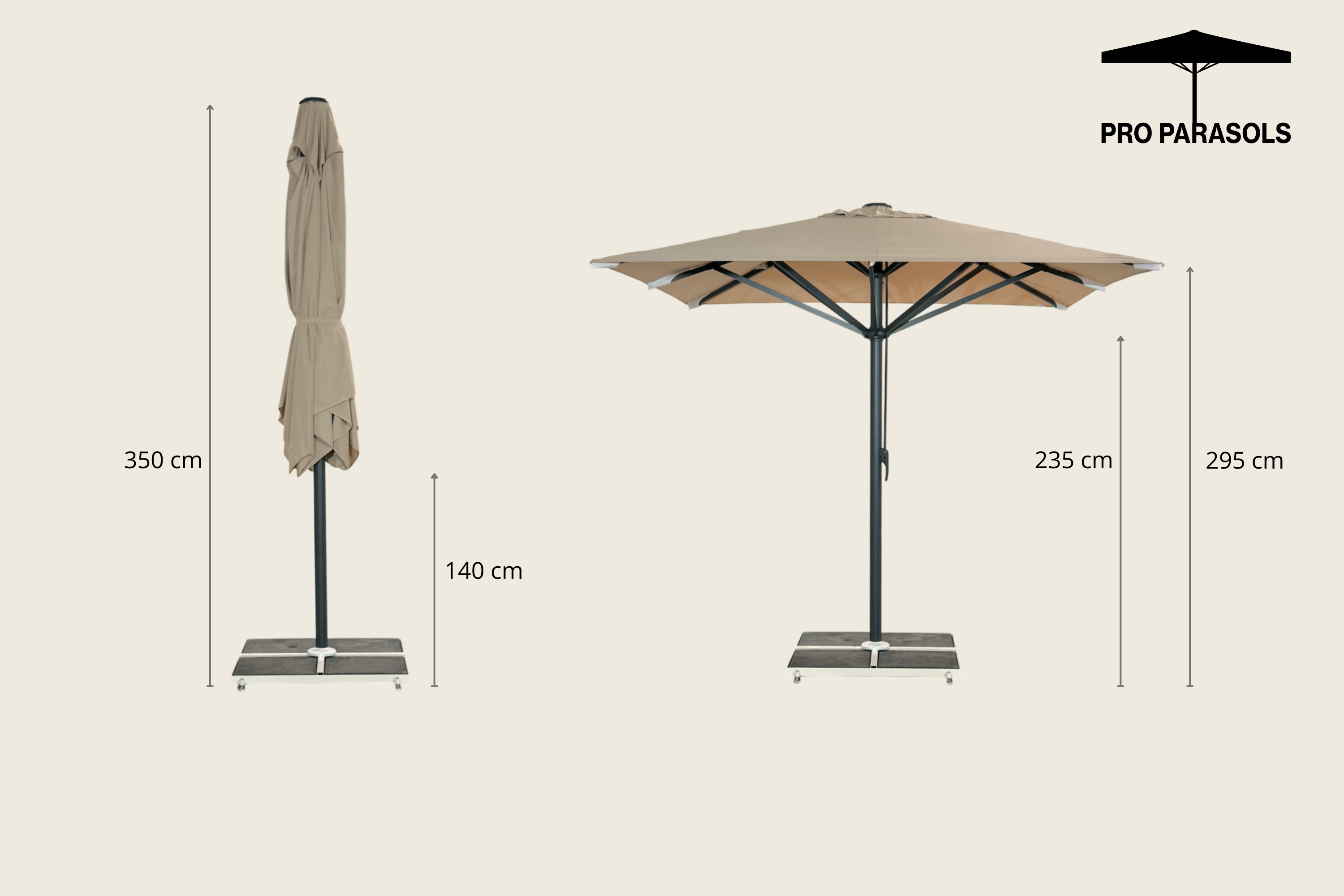 Giant parasol 3x3m complete without valance - Grey Frame