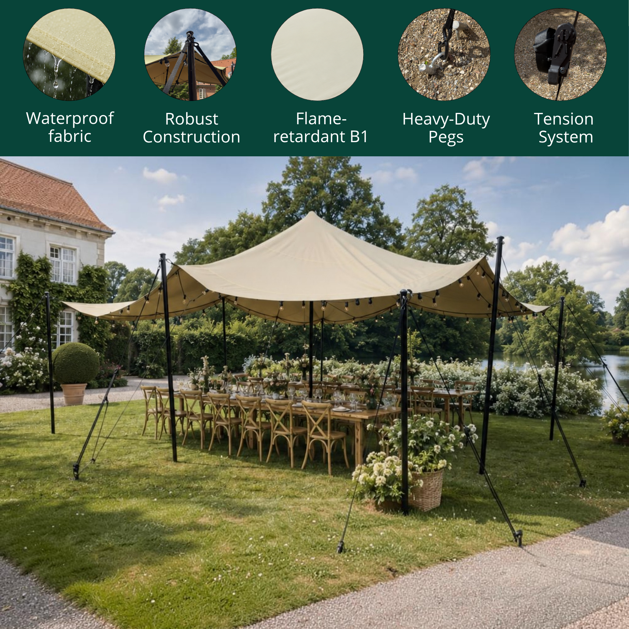 Stretch tent 6x6m - SAND - Complete