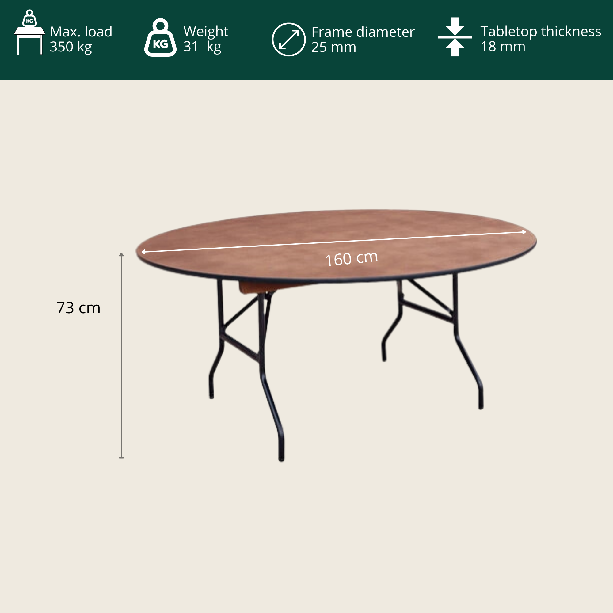 EVENT foldable table Ø160x73 cm