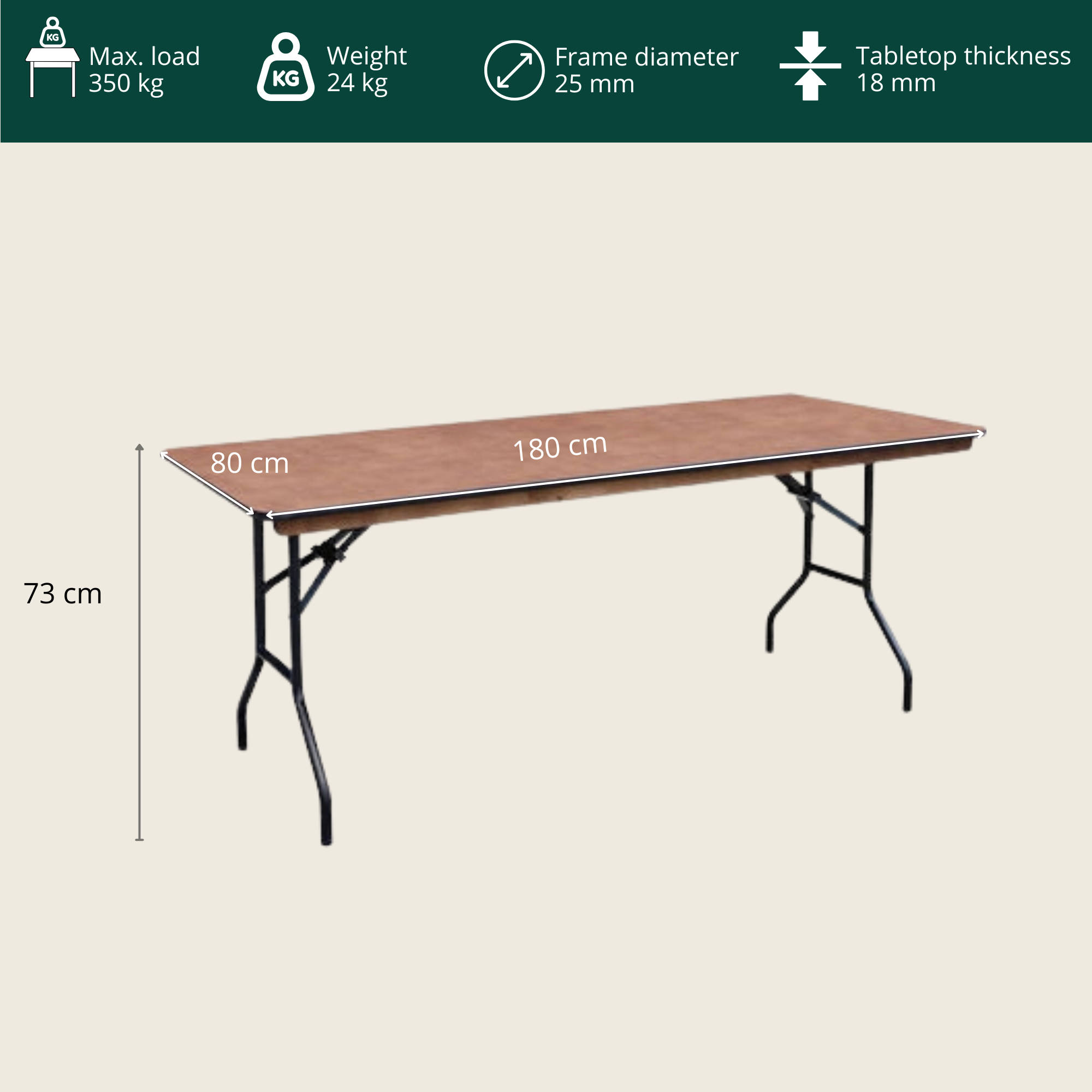 EVENT foldable table 180x80x73 cm