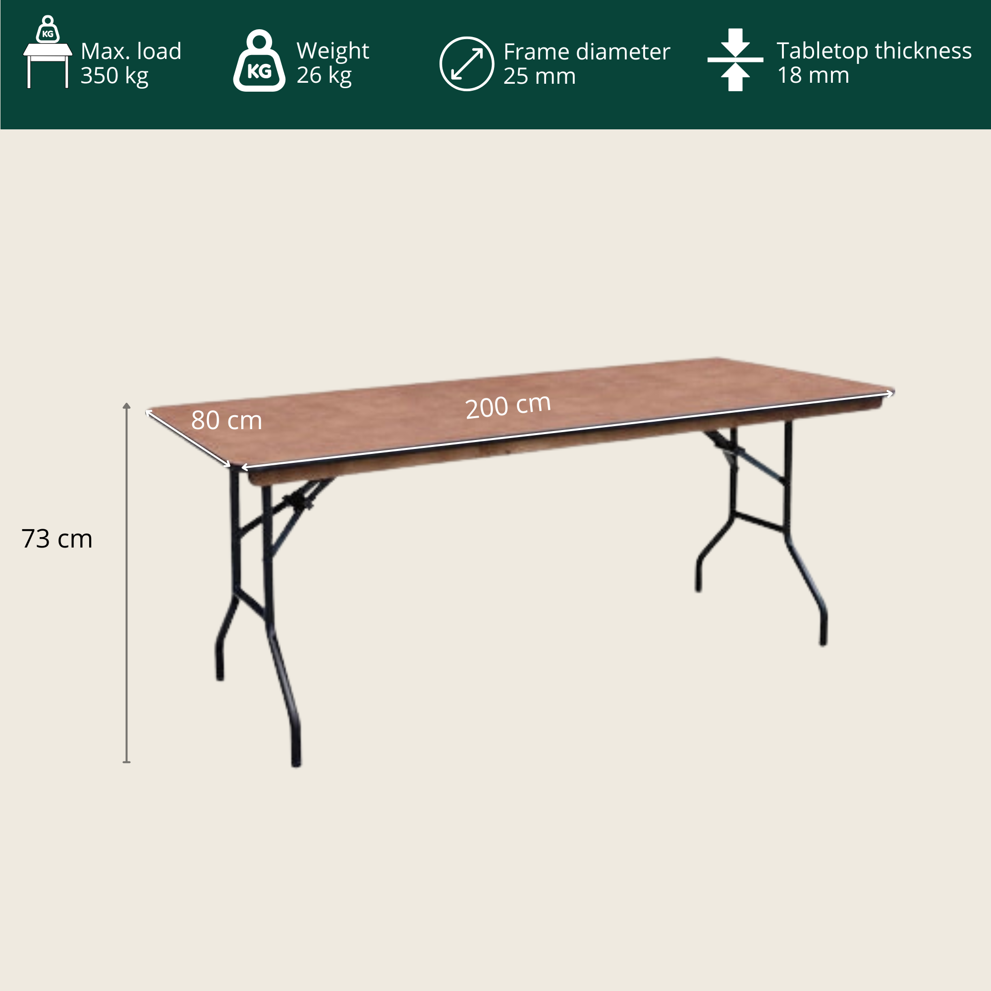EVENT foldable table 200x80x73 cm