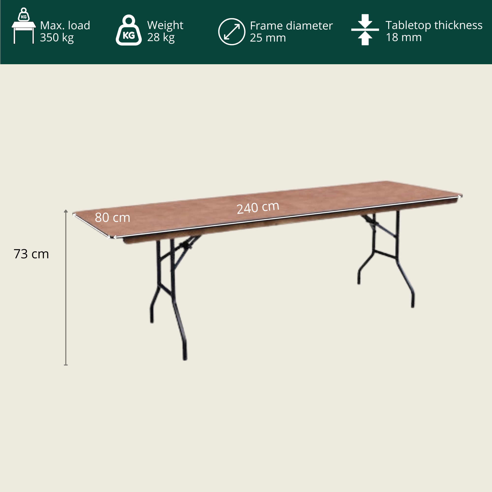 EVENT foldable table 240x80x73 cm