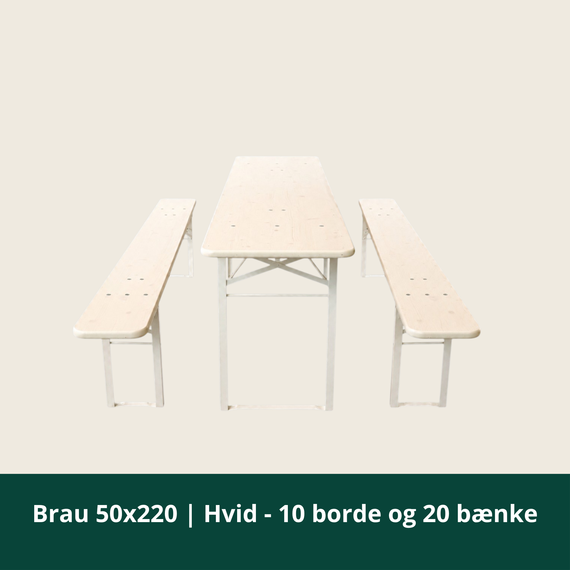 Brau 50x220 | White - 10 tables and 20 benches