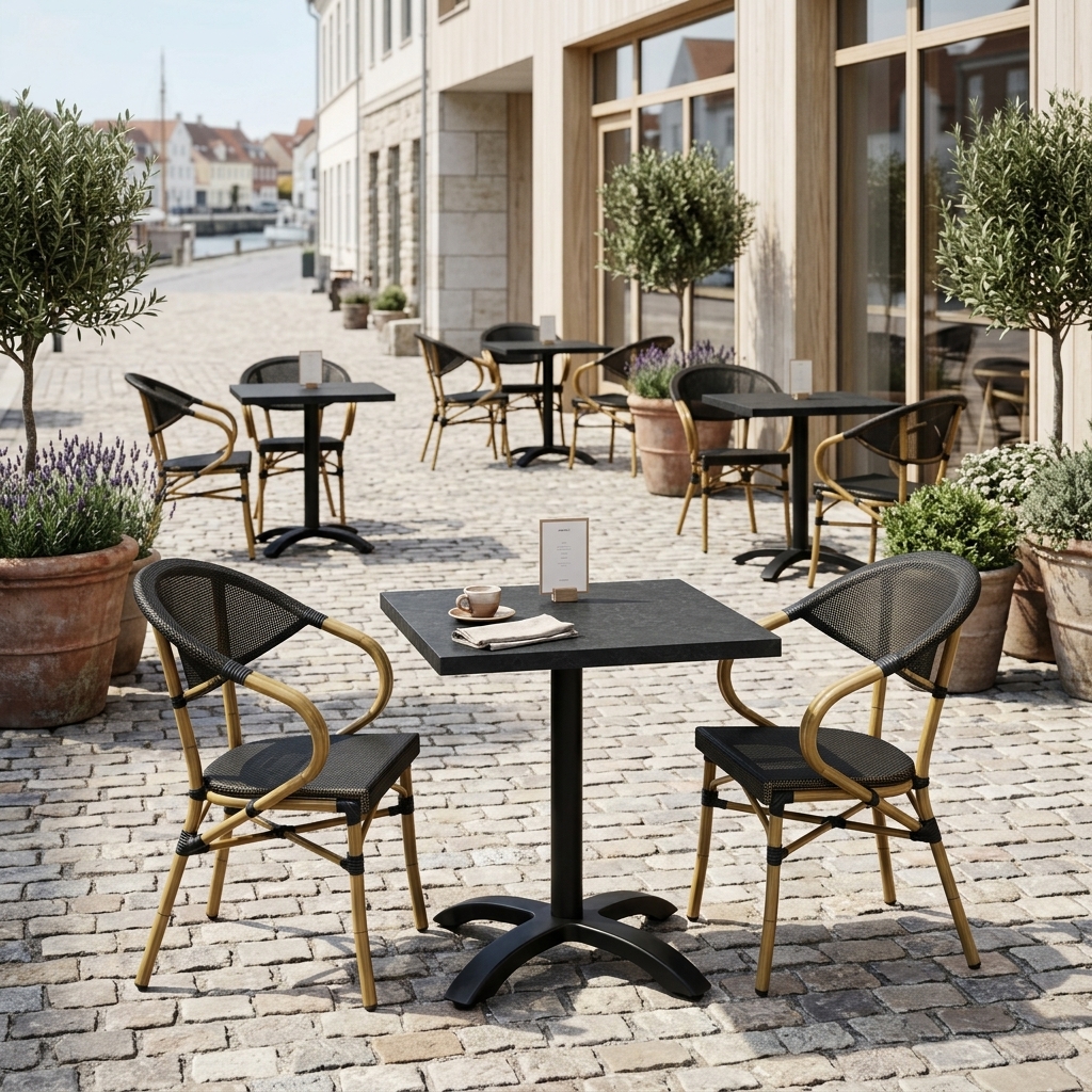 Black marble-look tabletop square Exteriolit