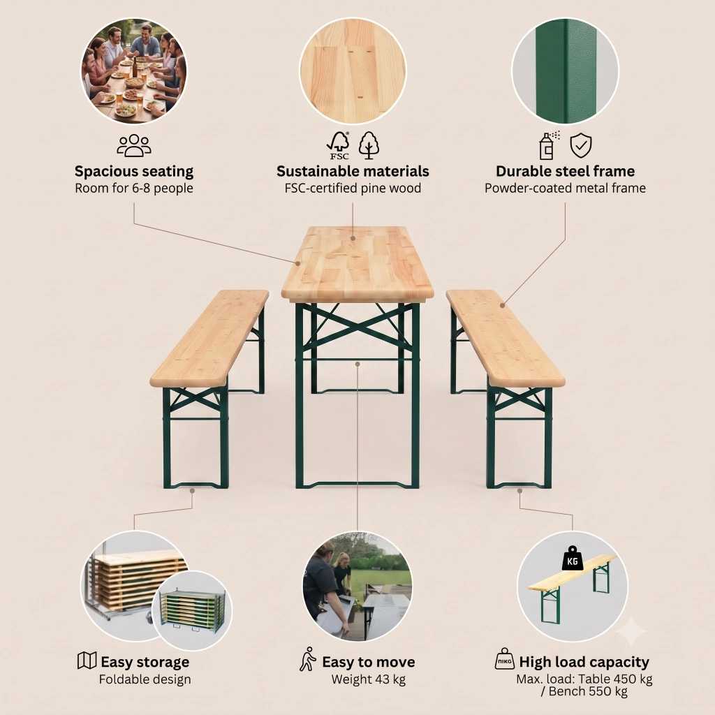 Standard 50x220 | Natural - 10 tables and 20 benches