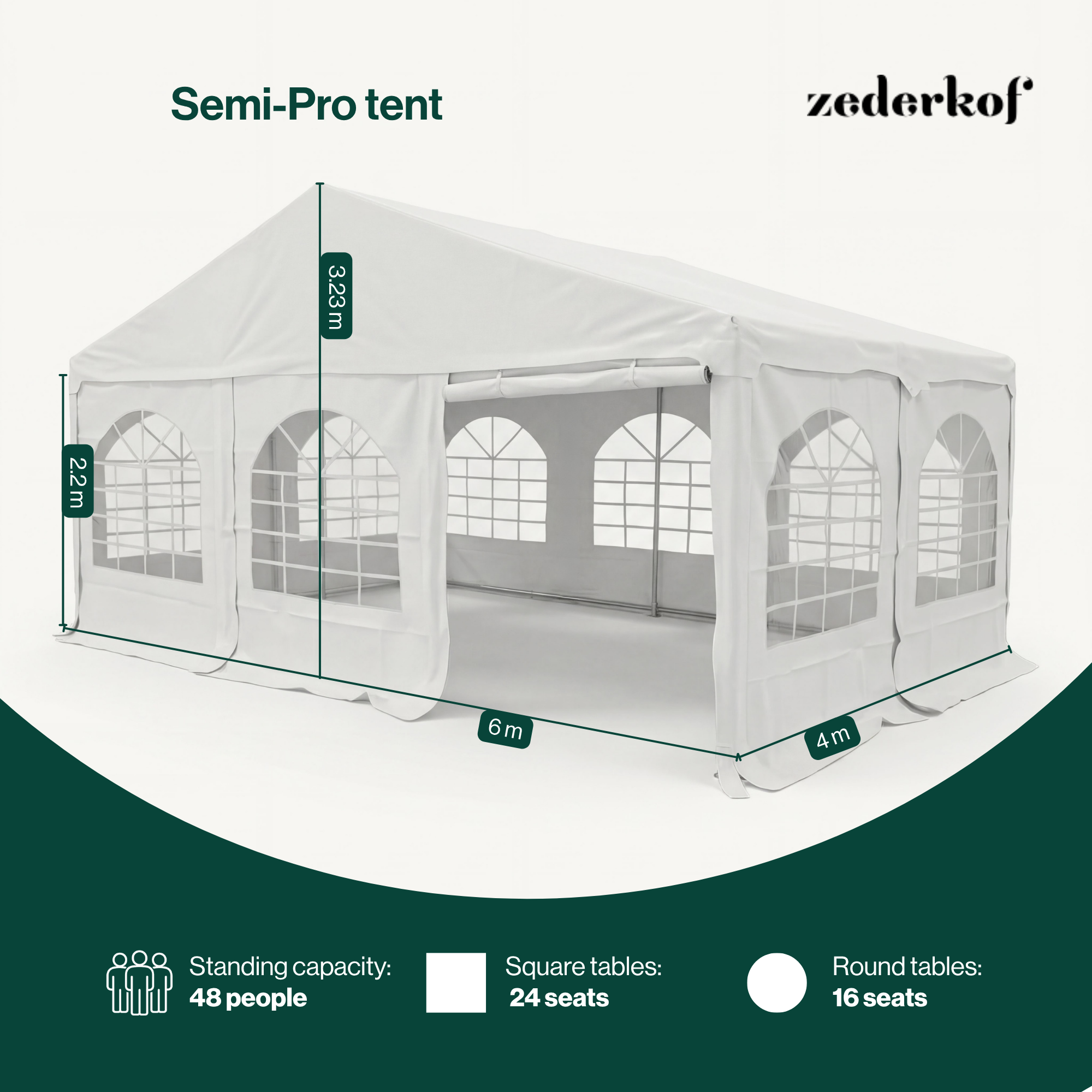 Starter bay Tent for Events 6x4m incl. sides, canopy, and gable