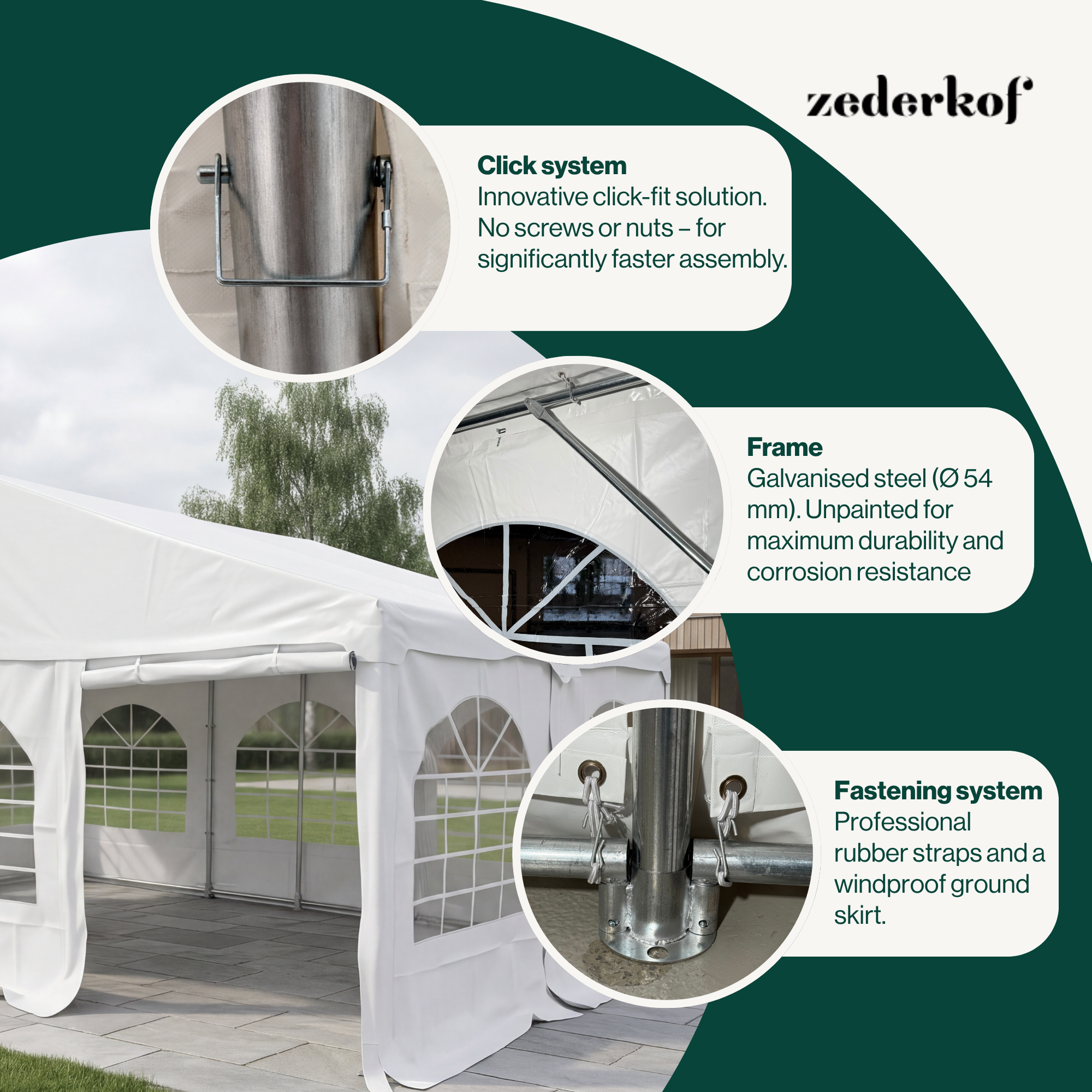 Starter bay Tent for Events 6x4m incl. sides, canopy, and gable