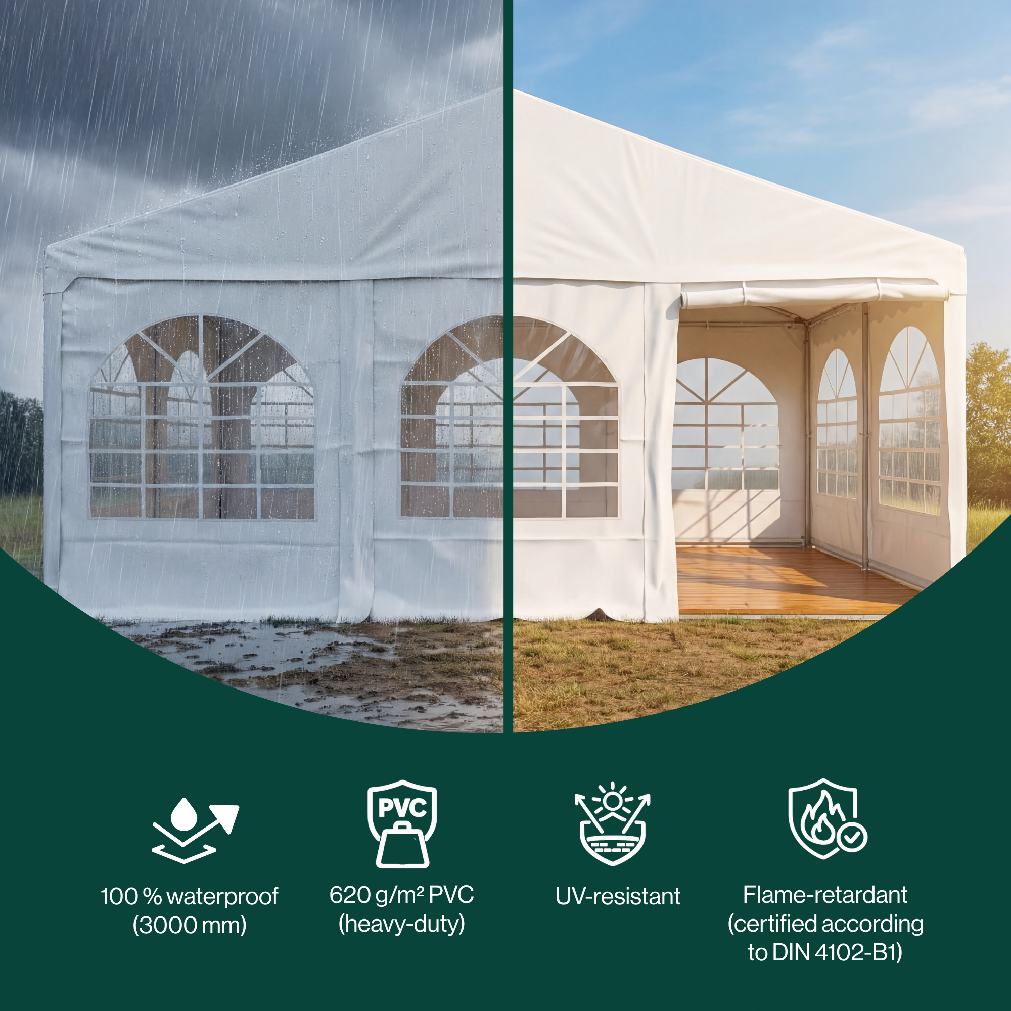 Starter bay Tent for Events 6x4m incl. sides, canopy, and gable